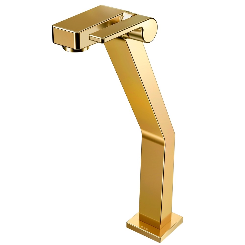 Torneira bica alta de mesa para lavatório DocolStillo ouro polido 00820343 Torneira bica alta de mesa para lavatório DocolStillo ouro polido 00820343