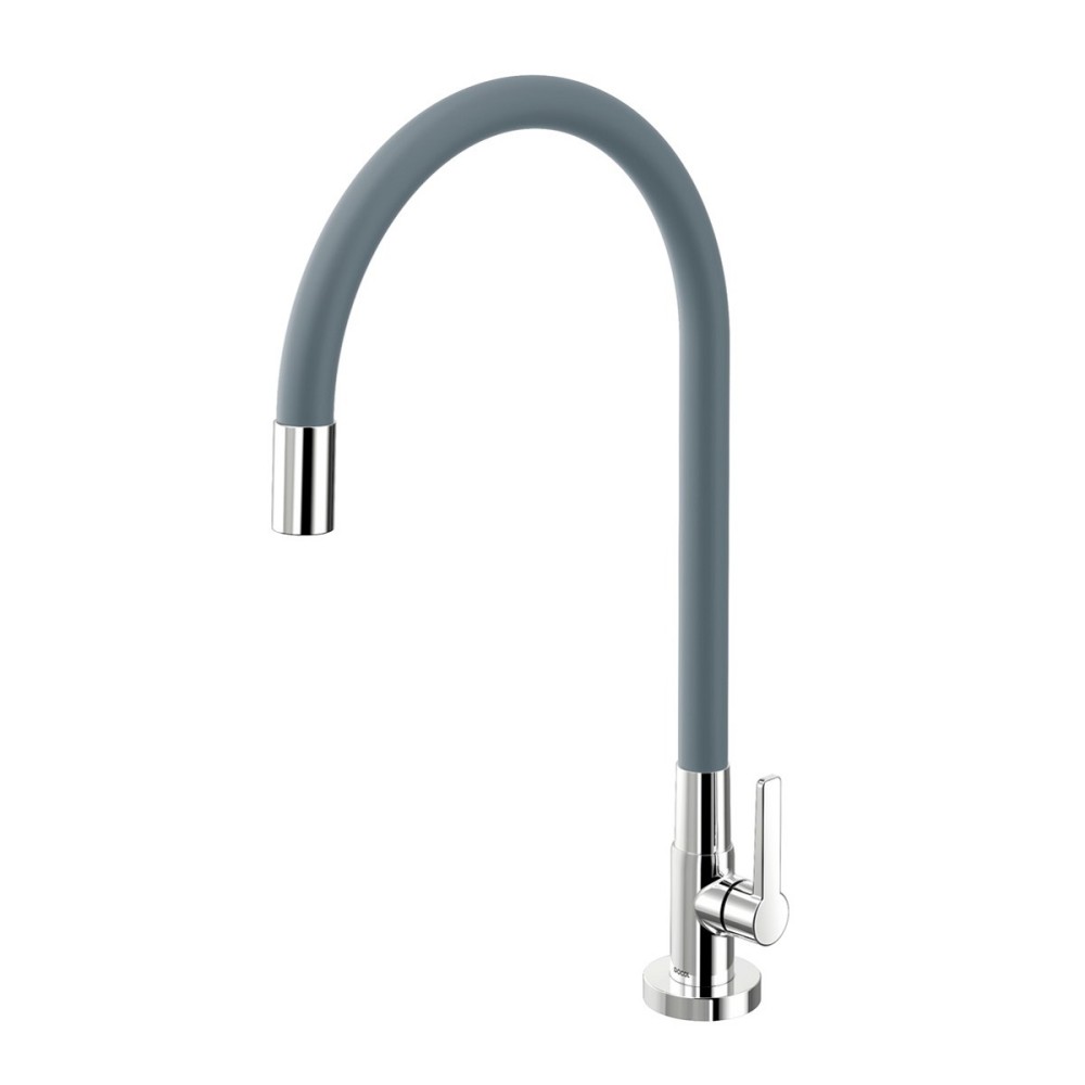 Torneira bica alta de mesa para cozinha Galiflex cromado/cinza 00966963 Torneira bica alta de mesa para cozinha Galiflex cromado/cinza 00966963