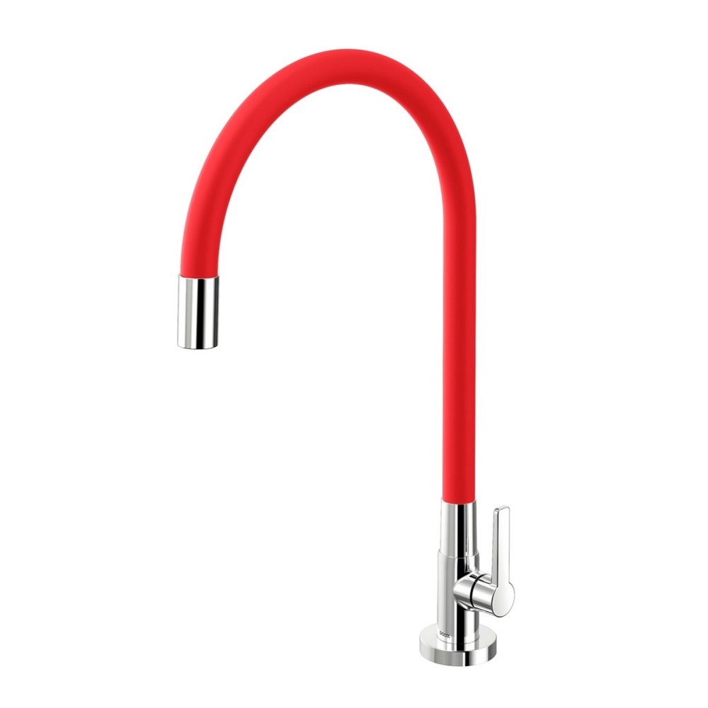 Torneira bica alta de mesa para cozinha Galiflex cromado/vermelha 00966979 Torneira bica alta de mesa para cozinha Galiflex cromado/vermelha 00966979