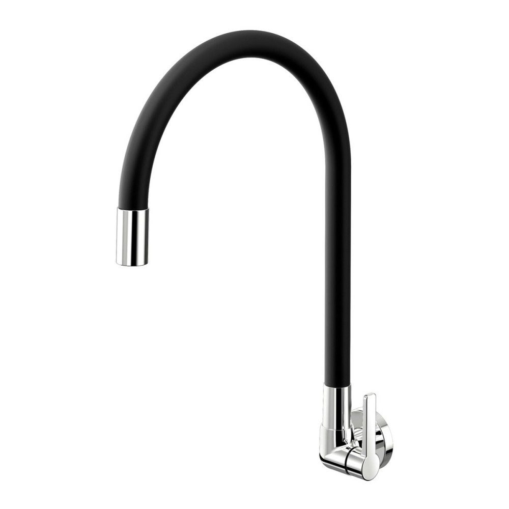 Torneira bica alta de parede para cozinha Galiflex cromado/preta 00967457 Torneira bica alta de parede para cozinha Galiflex cromado/preta 00967457