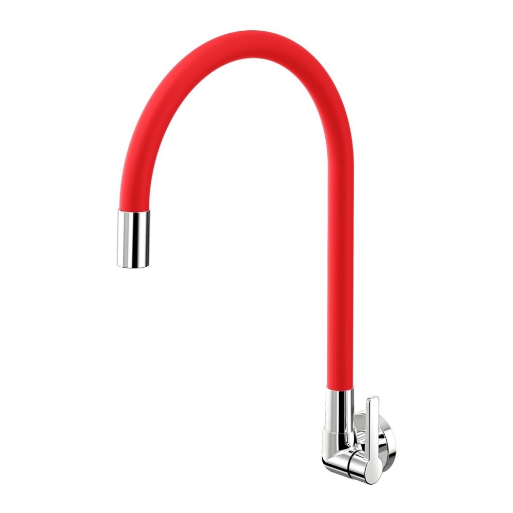 Torneira bica alta de parede para cozinha Galiflex cromado/vermelha 00967479 Torneira bica alta de parede para cozinha Galiflex cromado/vermelha 00967479